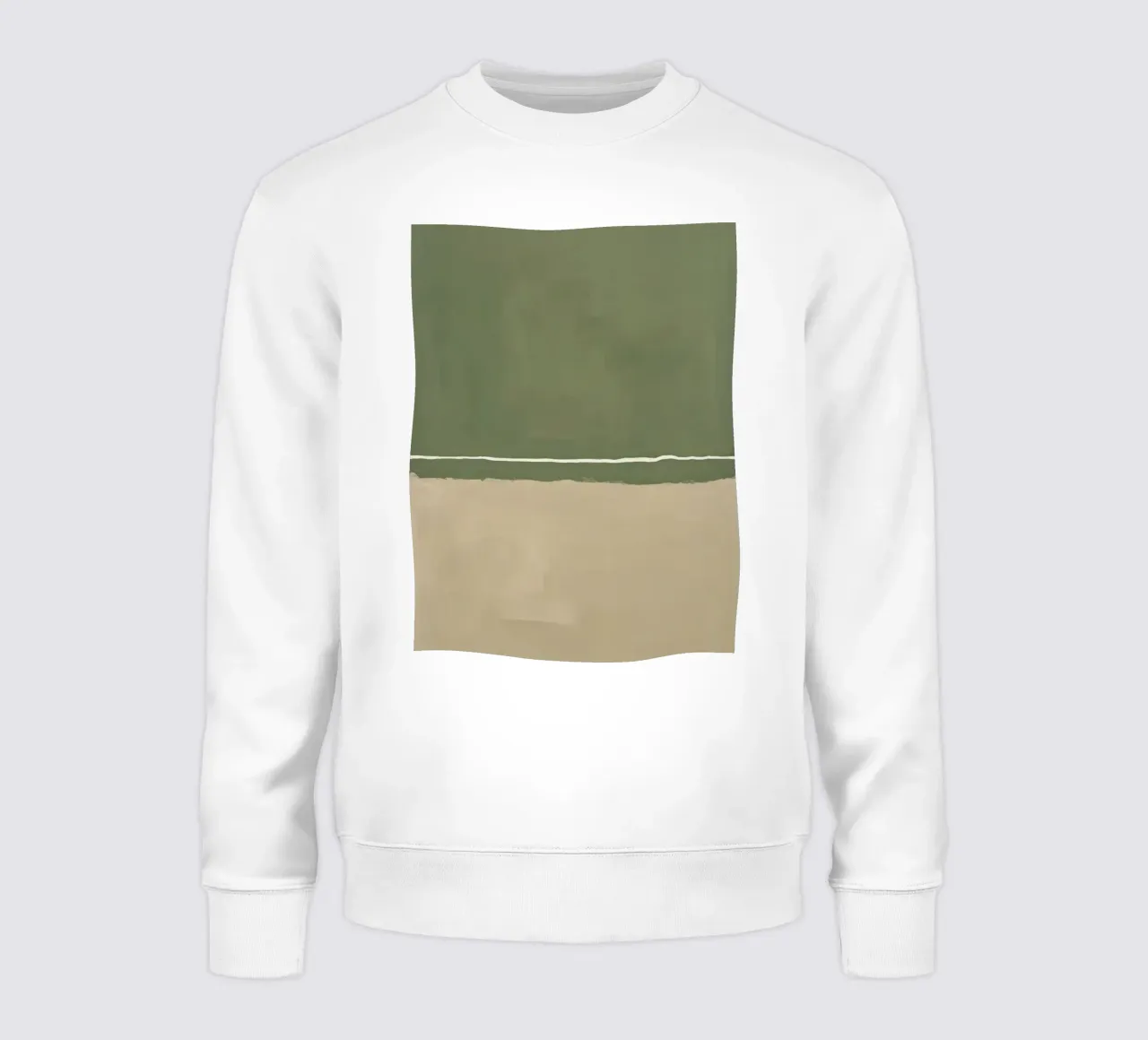 Quadro astratto con banda orizzontale verde beige e bianca felpa da DesignDoodle