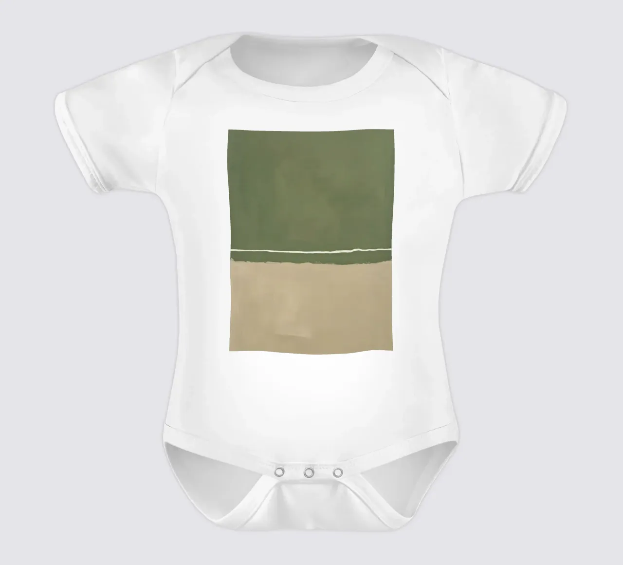 Abstract schilderij met groenbeige en witte horizontale band babyrompertje korte mouwen van DesignDoodle