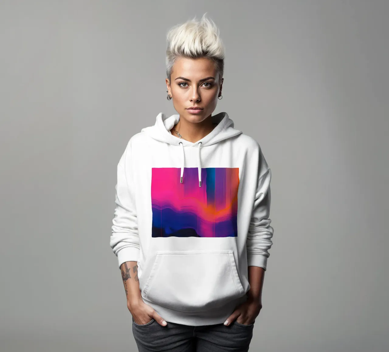 Pittura astratta con striature verticali di rosa viola blu felpa con cappuccio da DesignDoodle