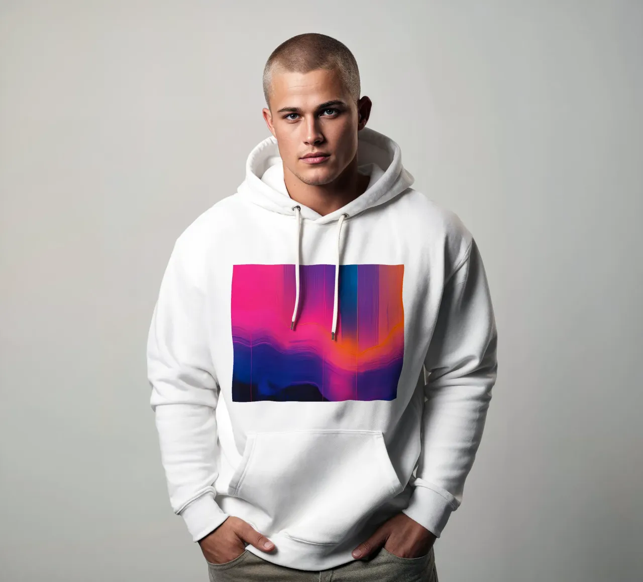 Pittura astratta con striature verticali di rosa viola blu felpa con cappuccio da DesignDoodle