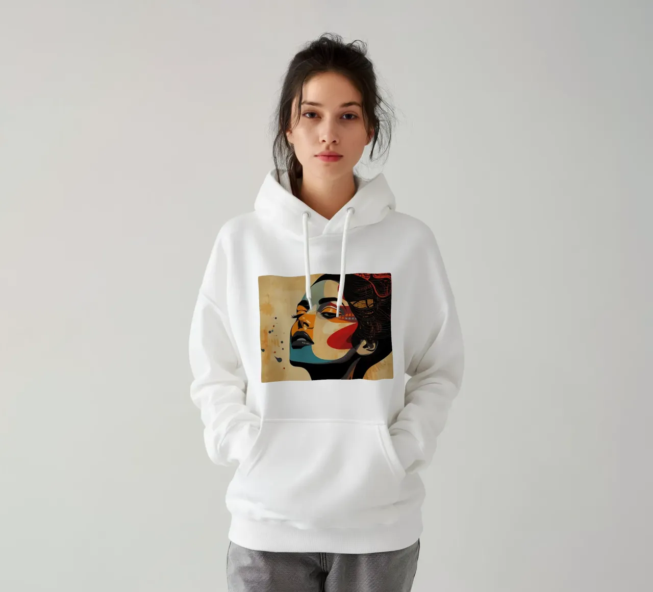 Ritratto astratto di una donna con un trucco audace felpa con cappuccio da DesignDoodle