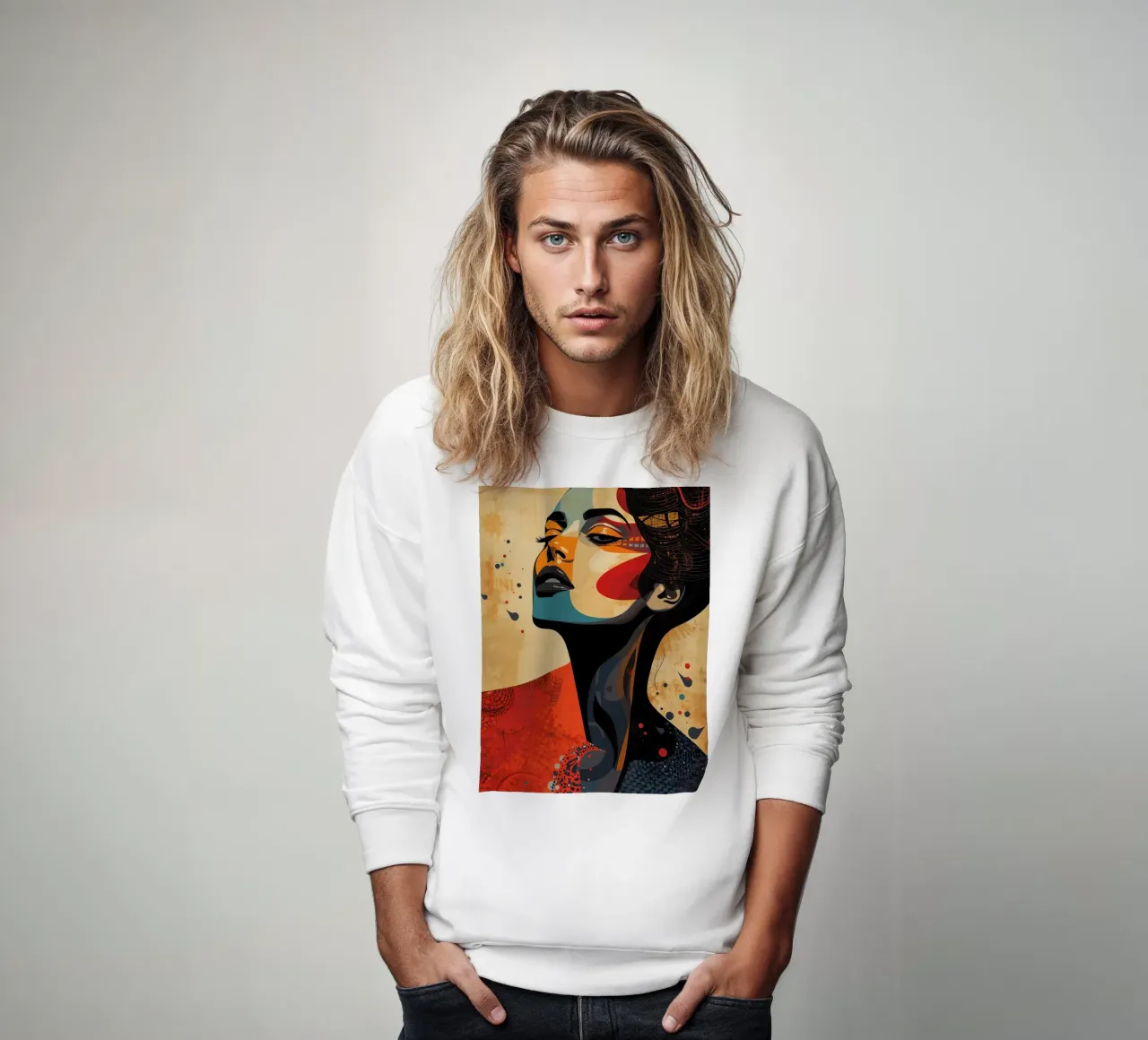 Ritratto astratto di una donna con un trucco audace felpa da DesignDoodle