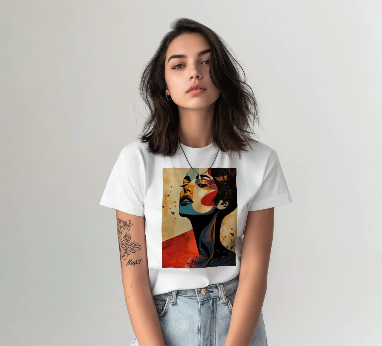 Abstraktes Porträt einer Frau mit auffälligem Make-up T-Shirt von DesignDoodle