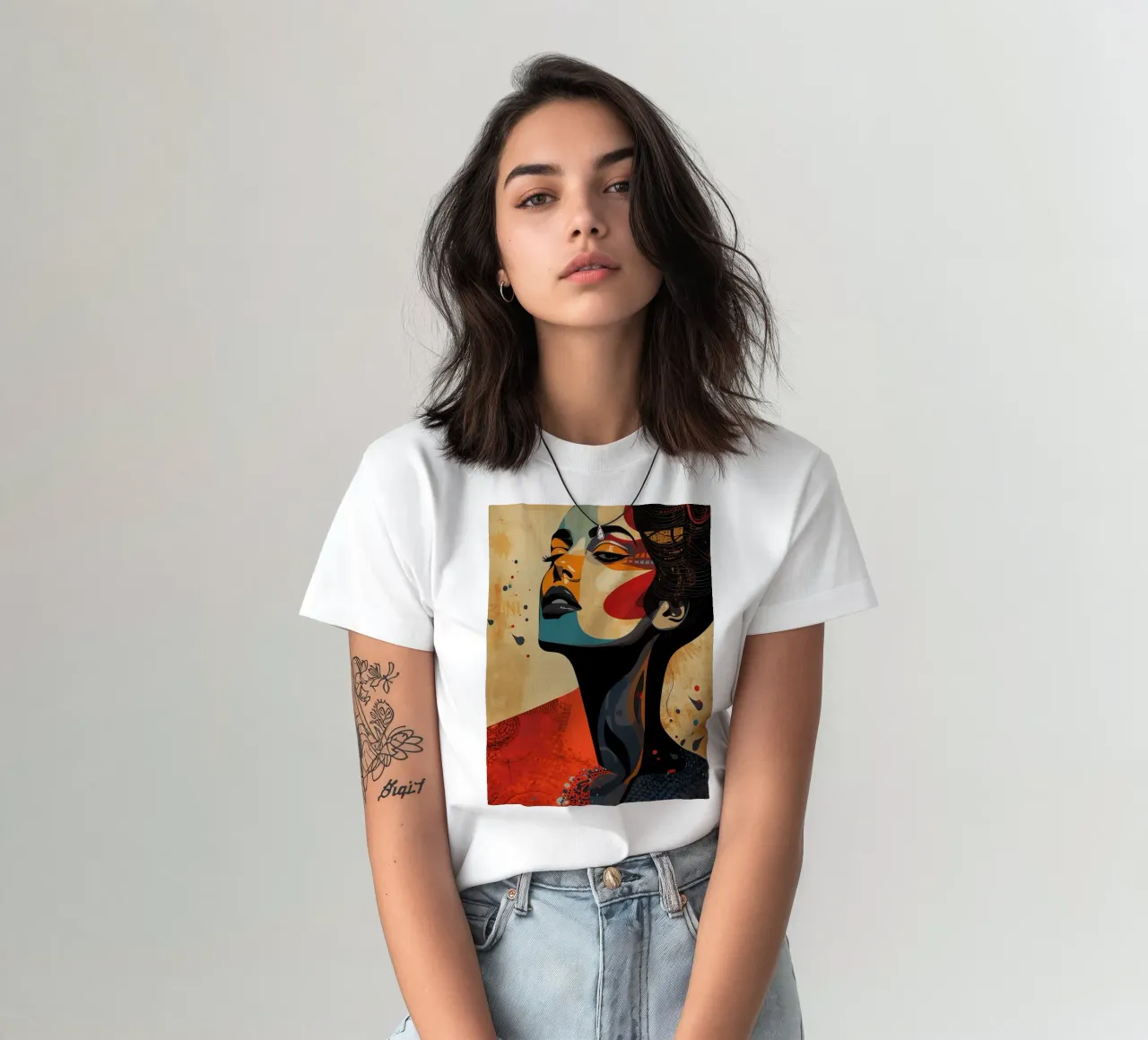 Abstraktes Porträt einer Frau mit auffälligem Make-up T-Shirt von DesignDoodle