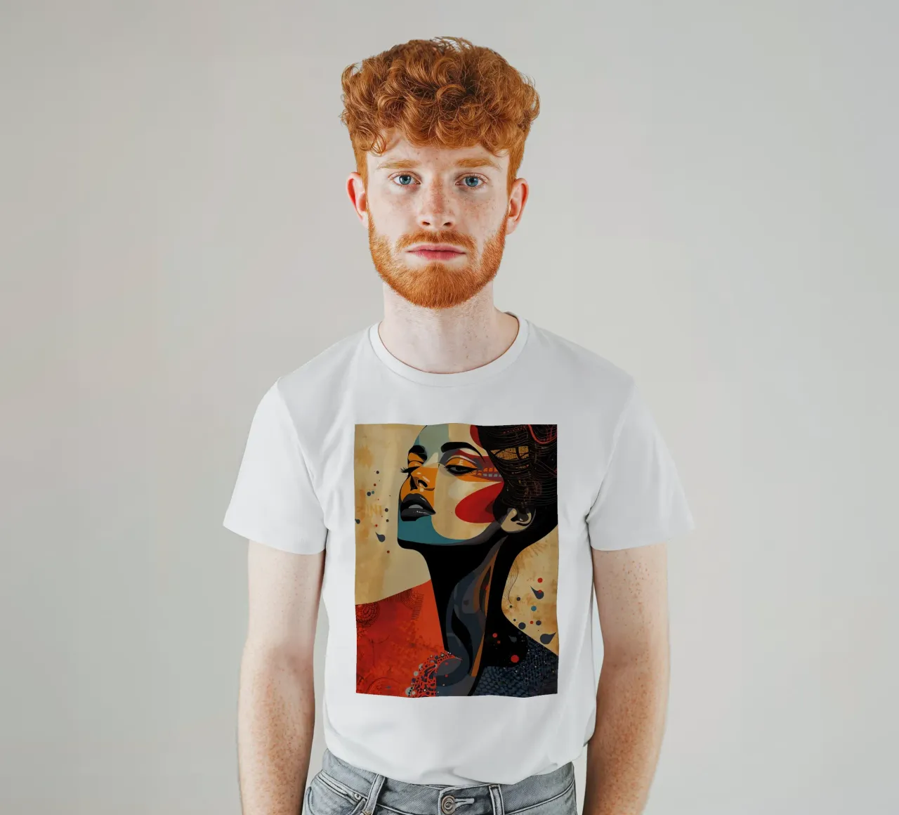 Abstraktes Porträt einer Frau mit auffälligem Make-up T-Shirt von DesignDoodle