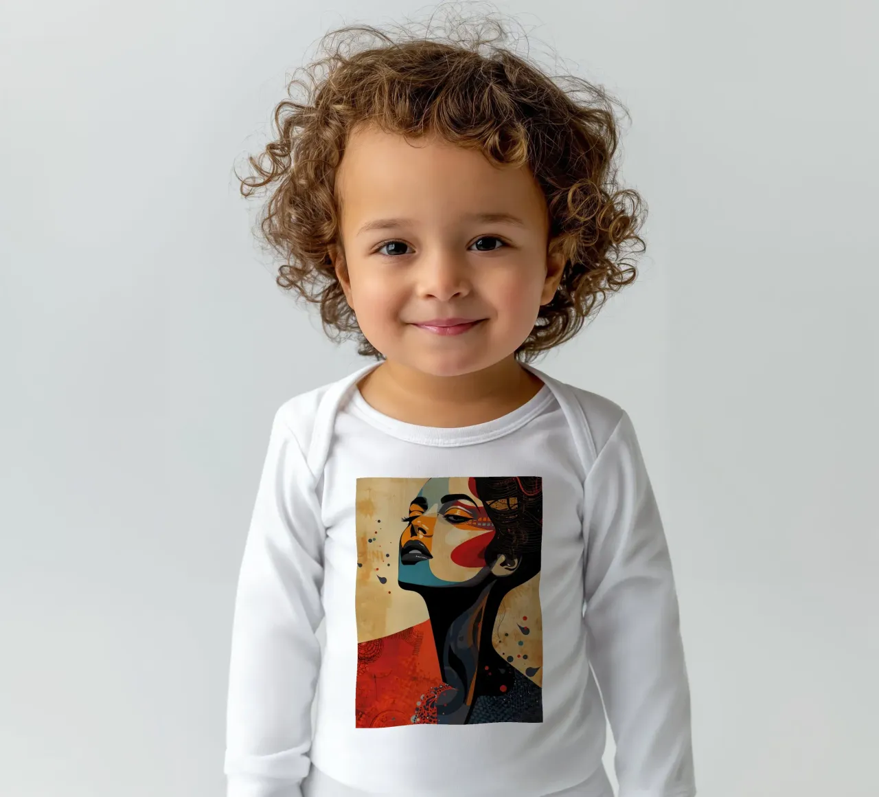 Abstraktes Porträt einer Frau mit auffälligem Make-up Langarm Babybody von DesignDoodle