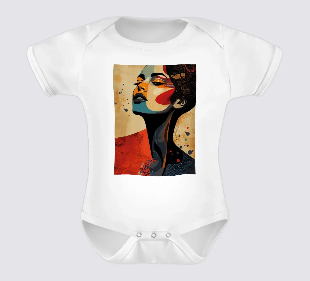 Abstraktes Porträt einer Frau mit auffälligem Make-up Kurzarm Babybody von DesignDoodle