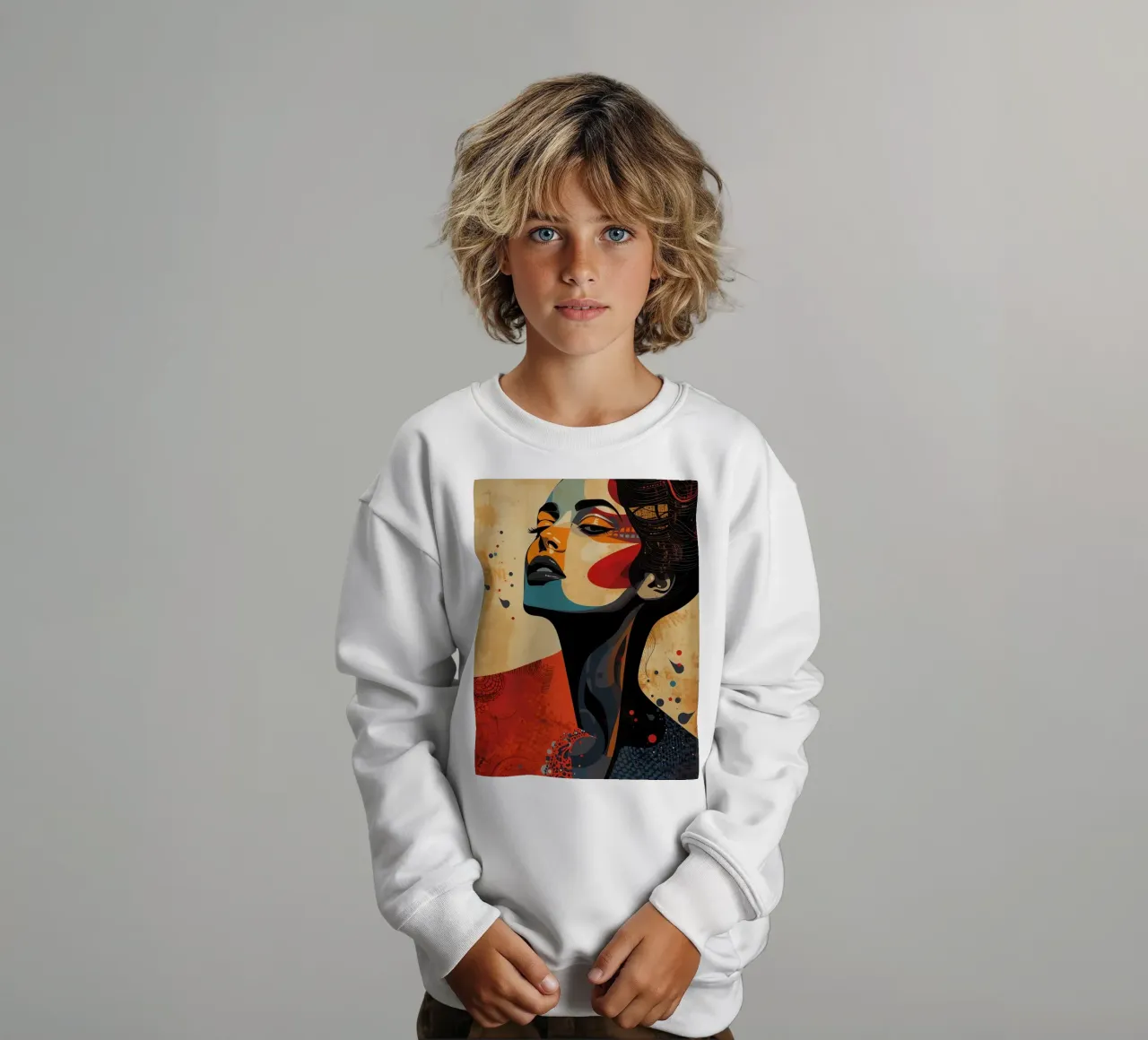 Ritratto astratto di una donna con un trucco audace felpa bambino da DesignDoodle