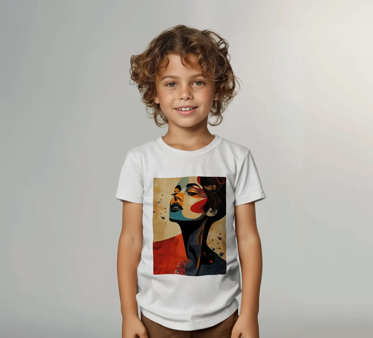 Ritratto astratto di una donna con un trucco audace t-shirt bambini da DesignDoodle