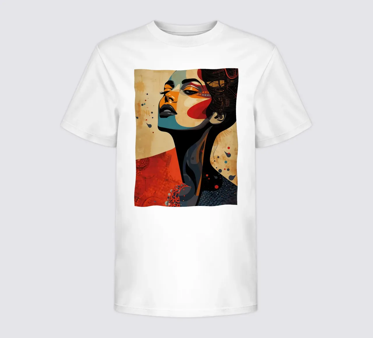 Ritratto astratto di una donna con un trucco audace t-shirt bambini da DesignDoodle