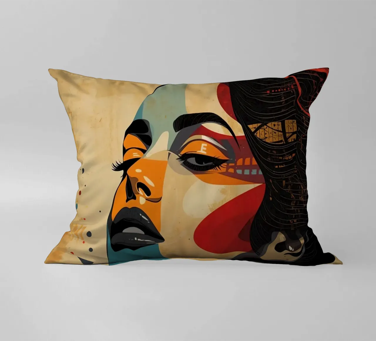 Ritratto astratto di una donna con un trucco audace cuscino da DesignDoodle