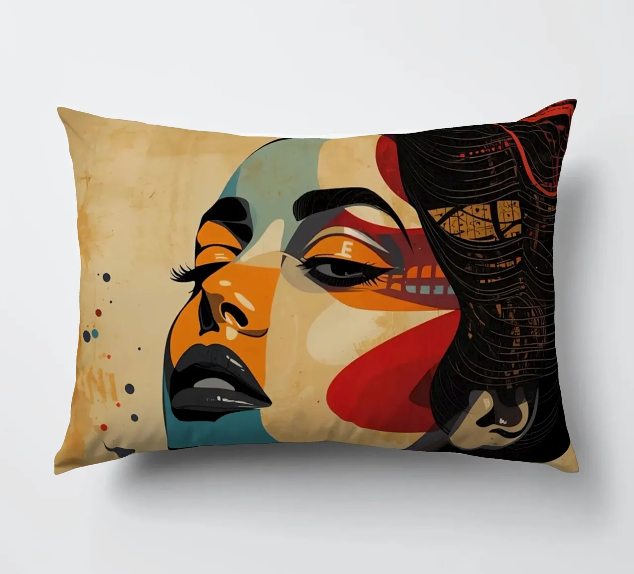 Ritratto astratto di una donna con un trucco audace cuscino da DesignDoodle