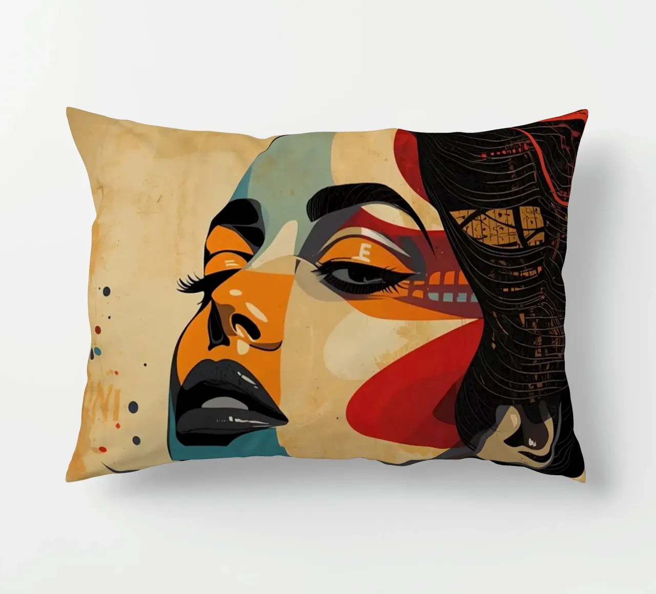 Ritratto astratto di una donna con un trucco audace cuscino da DesignDoodle