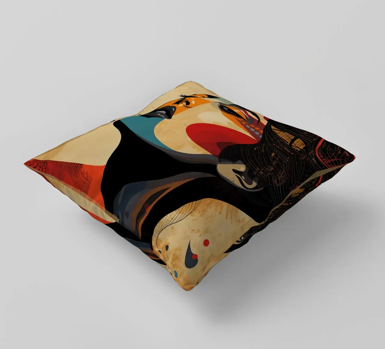 Ritratto astratto di una donna con un trucco audace cuscino da DesignDoodle