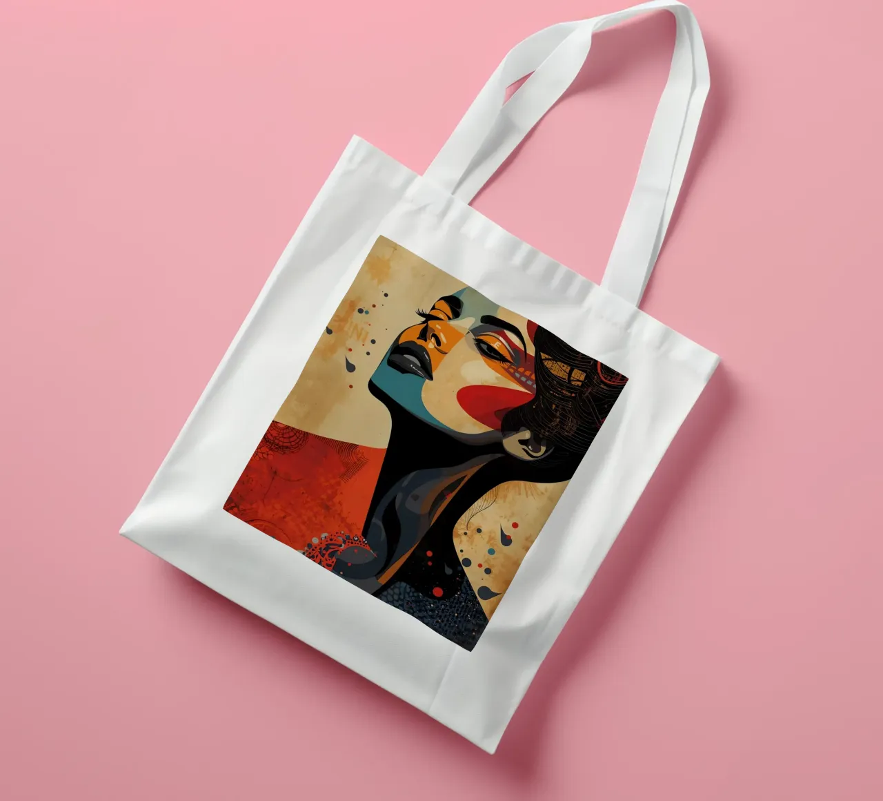 Abstraktes Porträt einer Frau mit auffälligem Make-up Jutebeutel von DesignDoodle