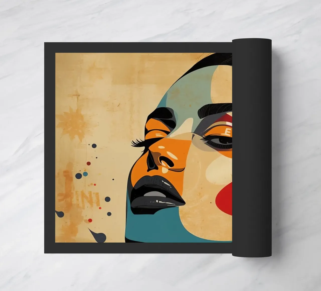 Ritratto astratto di una donna con un trucco audace zerbino da DesignDoodle