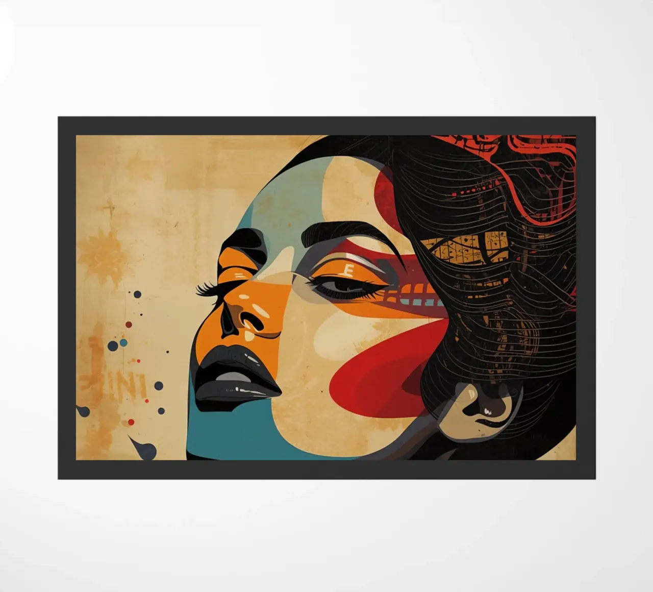 Ritratto astratto di una donna con un trucco audace zerbino da DesignDoodle