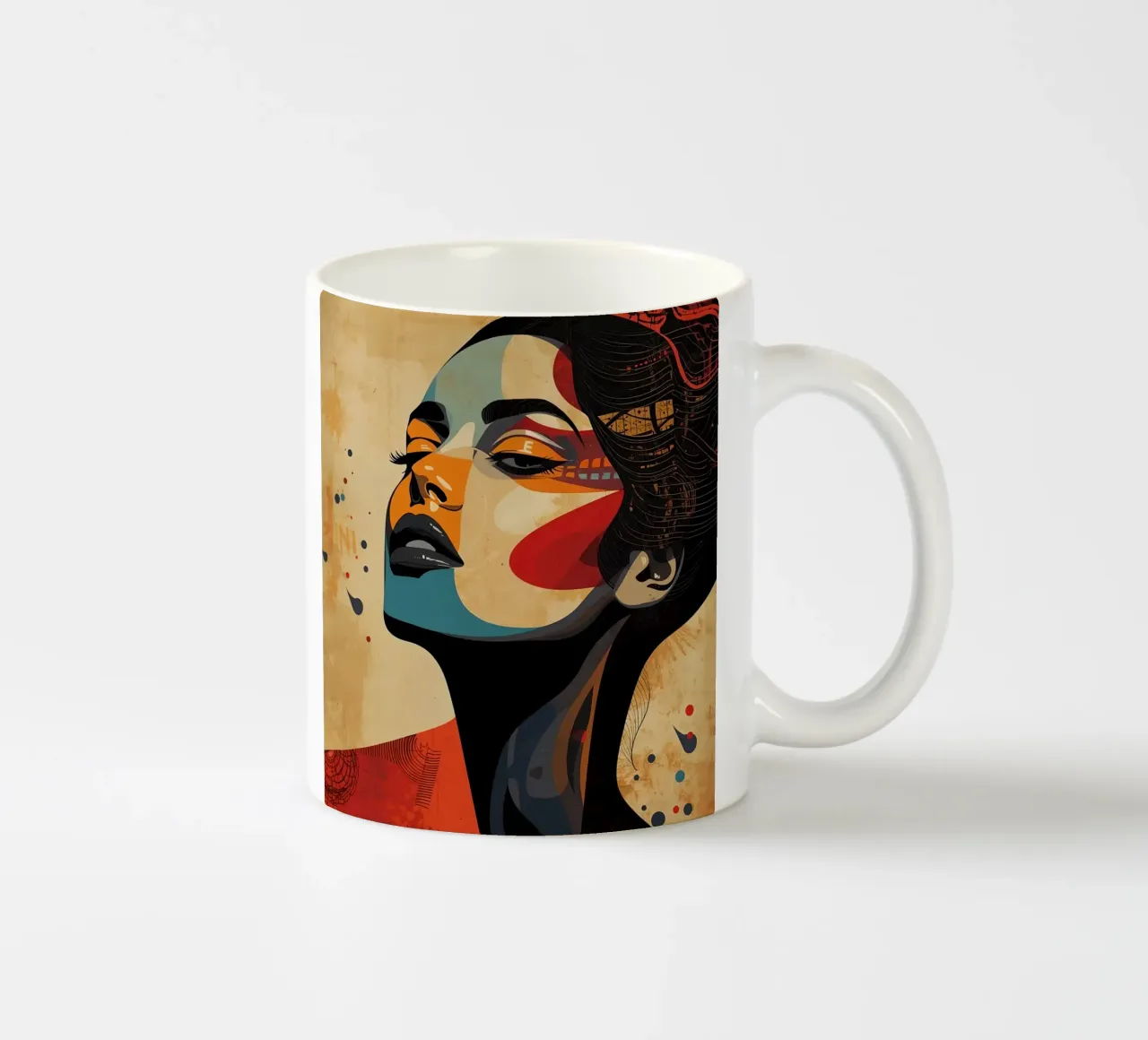 Abstraktes Porträt einer Frau mit auffälligem Make-up Keramik Tasse von DesignDoodle