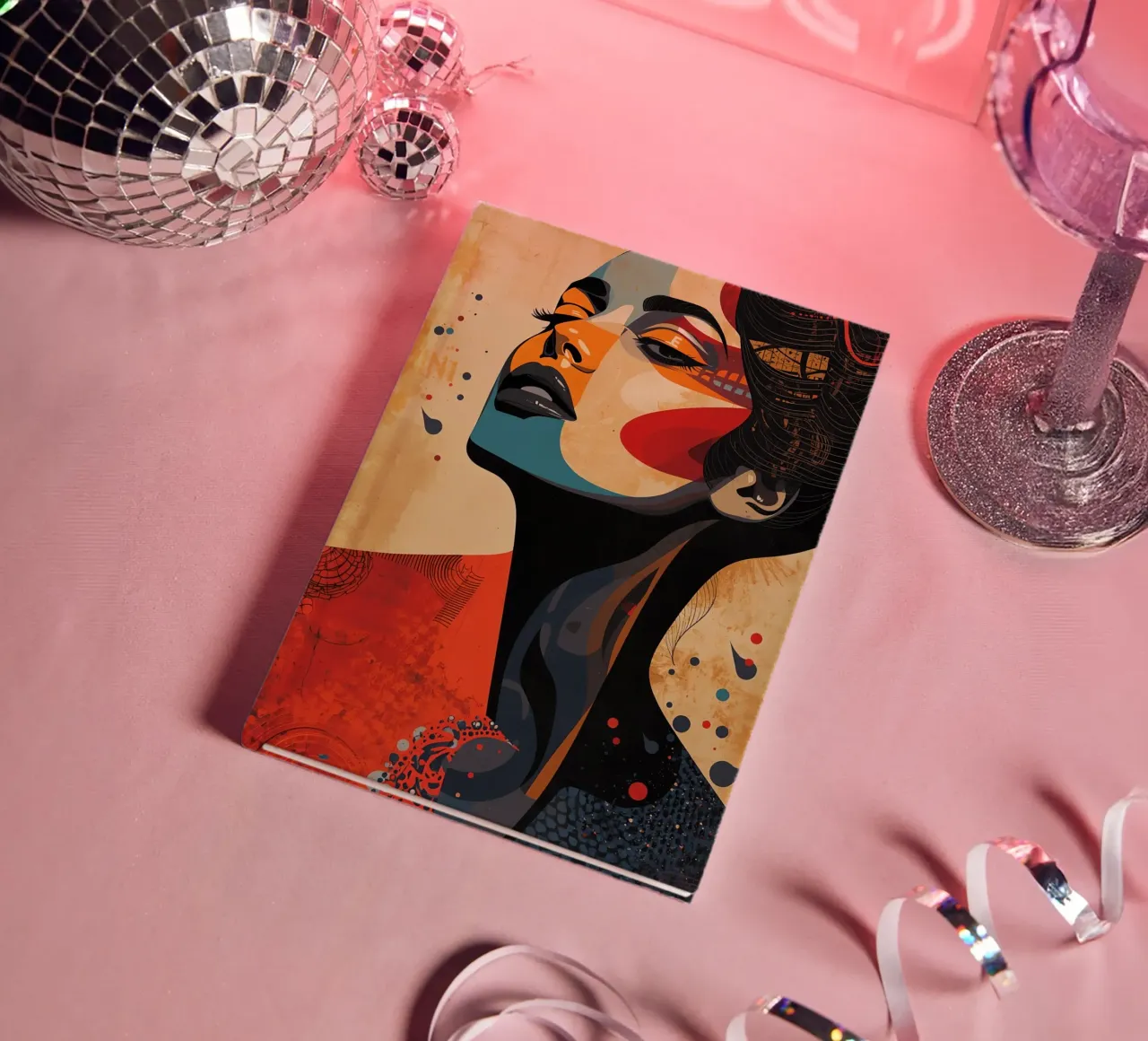 Ritratto astratto di una donna con un trucco audace diario da DesignDoodle