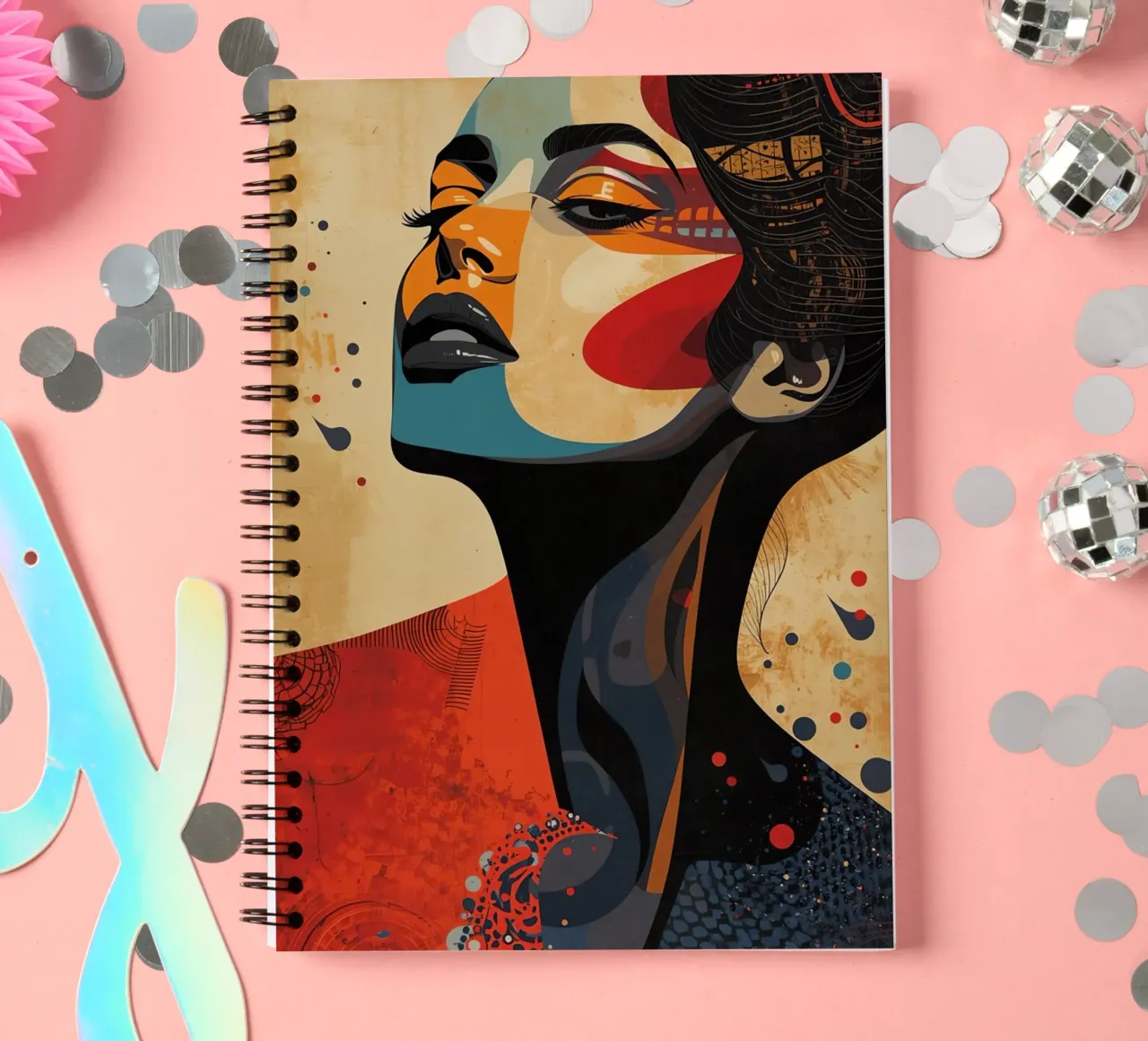 Abstraktes Porträt einer Frau mit auffälligem Make-up Ringbuch von DesignDoodle