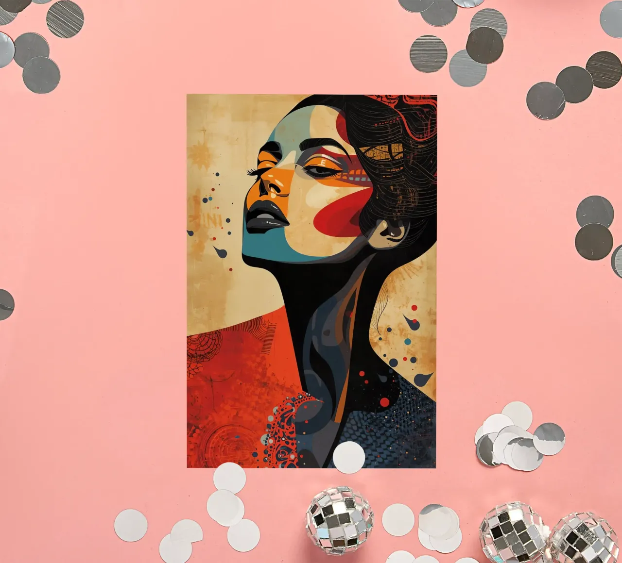 Abstraktes Porträt einer Frau mit auffälligem Make-up Sticker von DesignDoodle