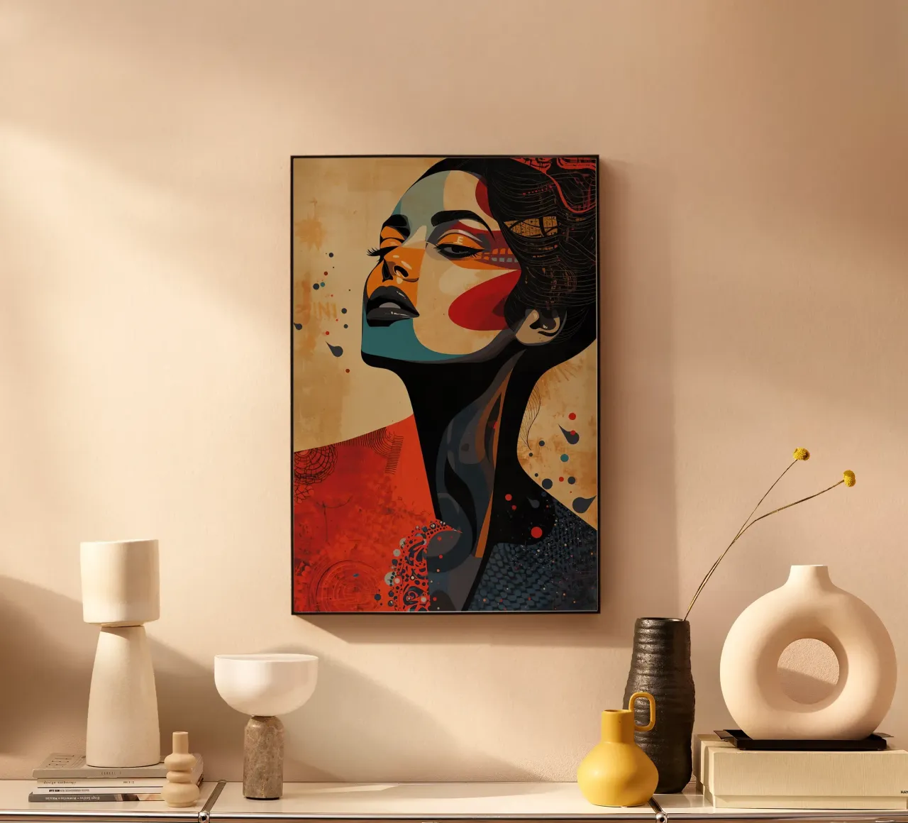 Ritratto astratto di una donna con un trucco audace alluminio dibond da DesignDoodle
