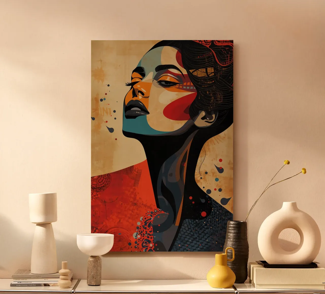 Ritratto astratto di una donna con un trucco audace alluminio dibond da DesignDoodle