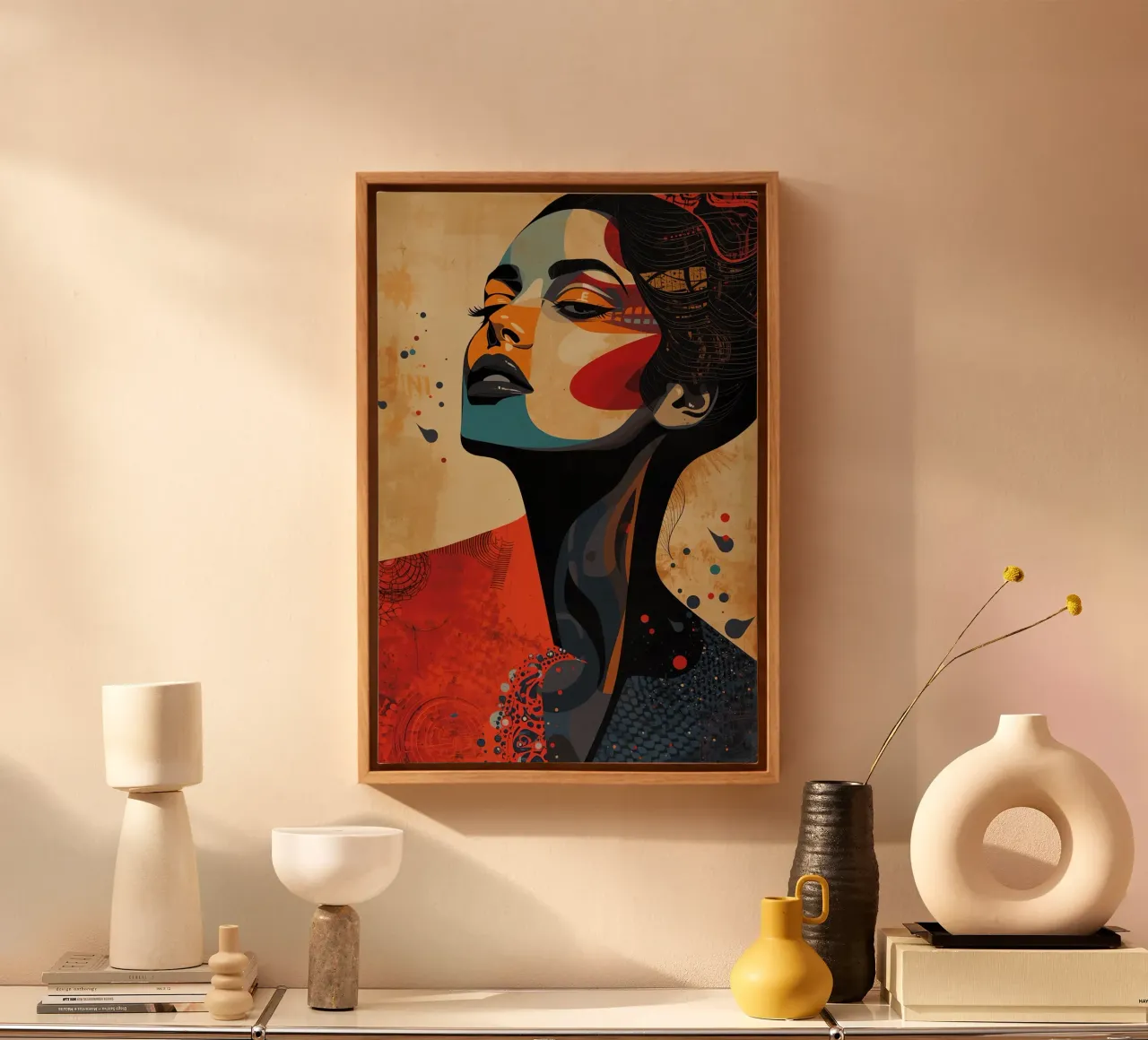 Abstraktes Porträt einer Frau mit auffälligem Make-up Leinwand von DesignDoodle