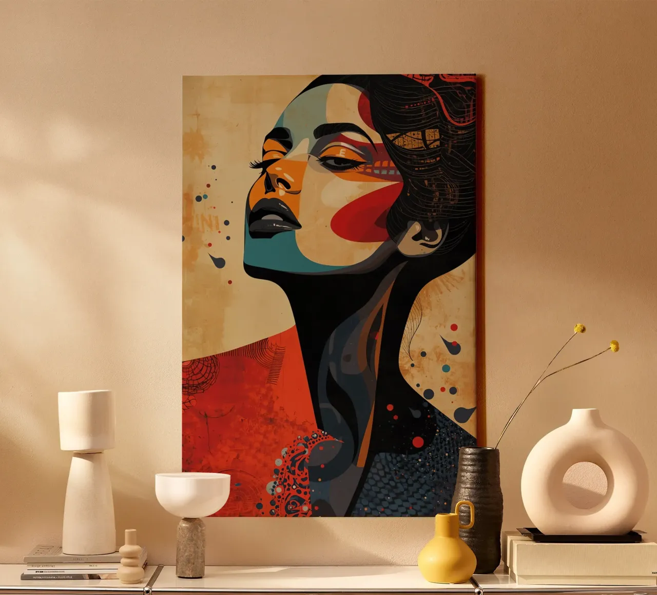 Abstraktes Porträt einer Frau mit auffälligem Make-up Leinwand von DesignDoodle
