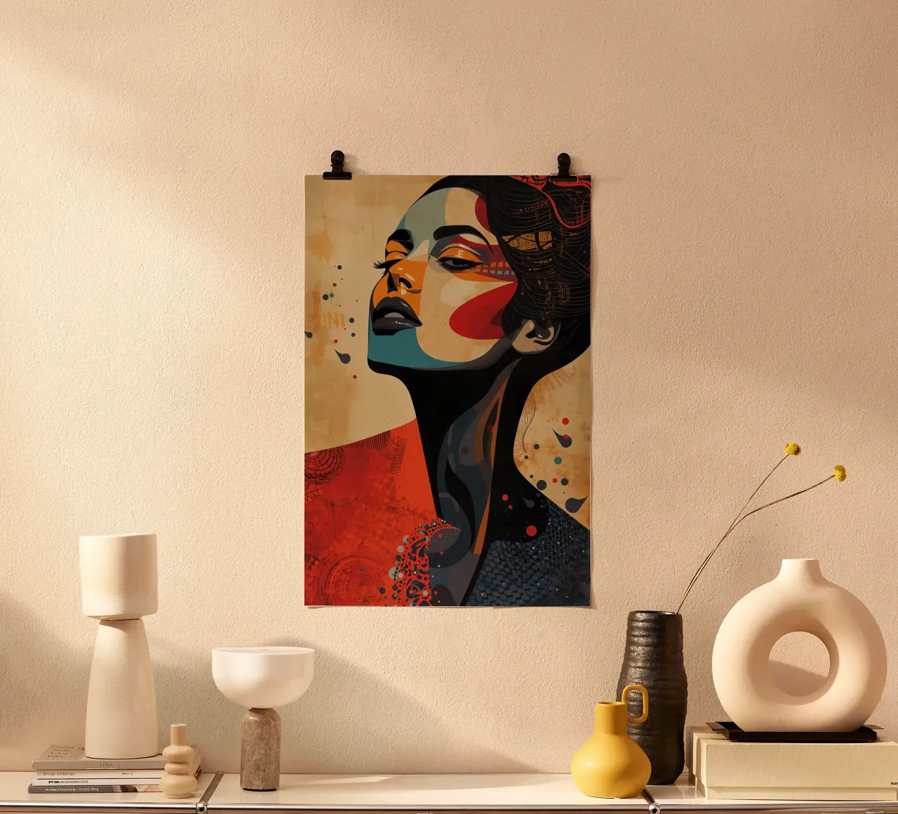 Abstraktes Porträt einer Frau mit auffälligem Make-up Hahnemühle von DesignDoodle