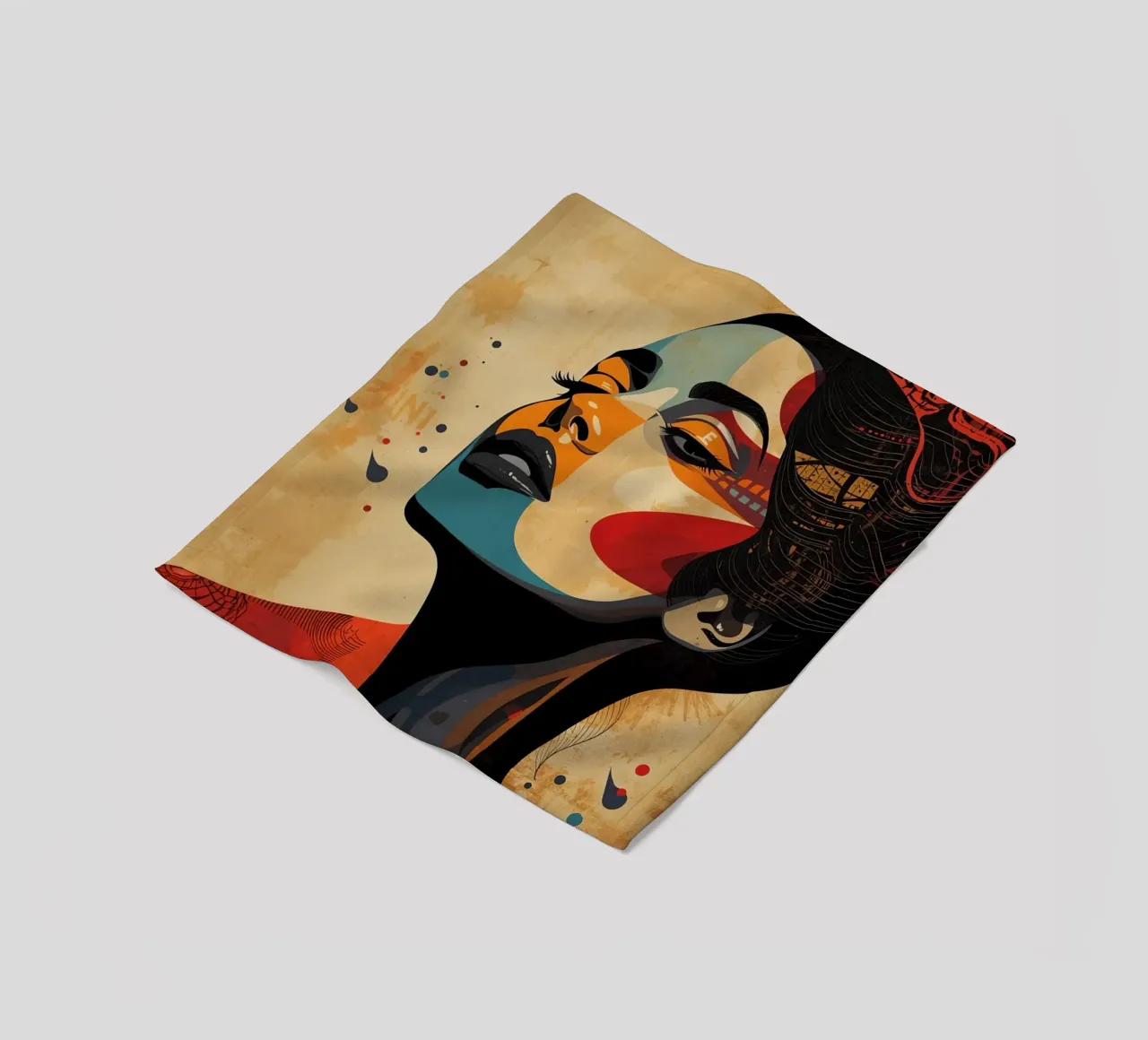 Ritratto astratto di una donna con un trucco audace coperta in pile da DesignDoodle