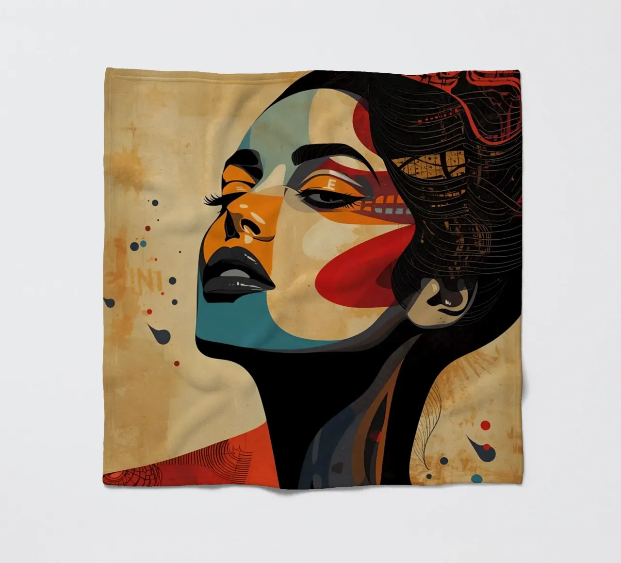 Ritratto astratto di una donna con un trucco audace coperta in pile da DesignDoodle