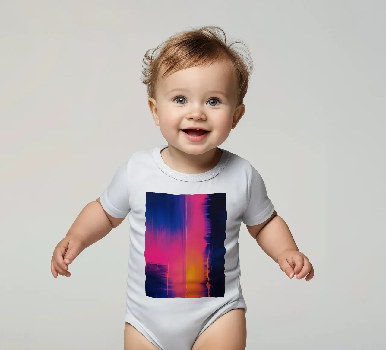 Strisce astratte Pinkesh con distorsione digitale body neonato maniche corte da DesignDoodle