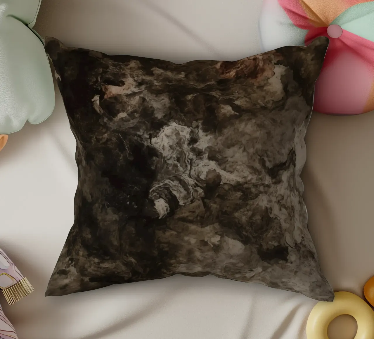 Abstract Swirling Textures with Rust Element decorative cushion by DesignDoodle