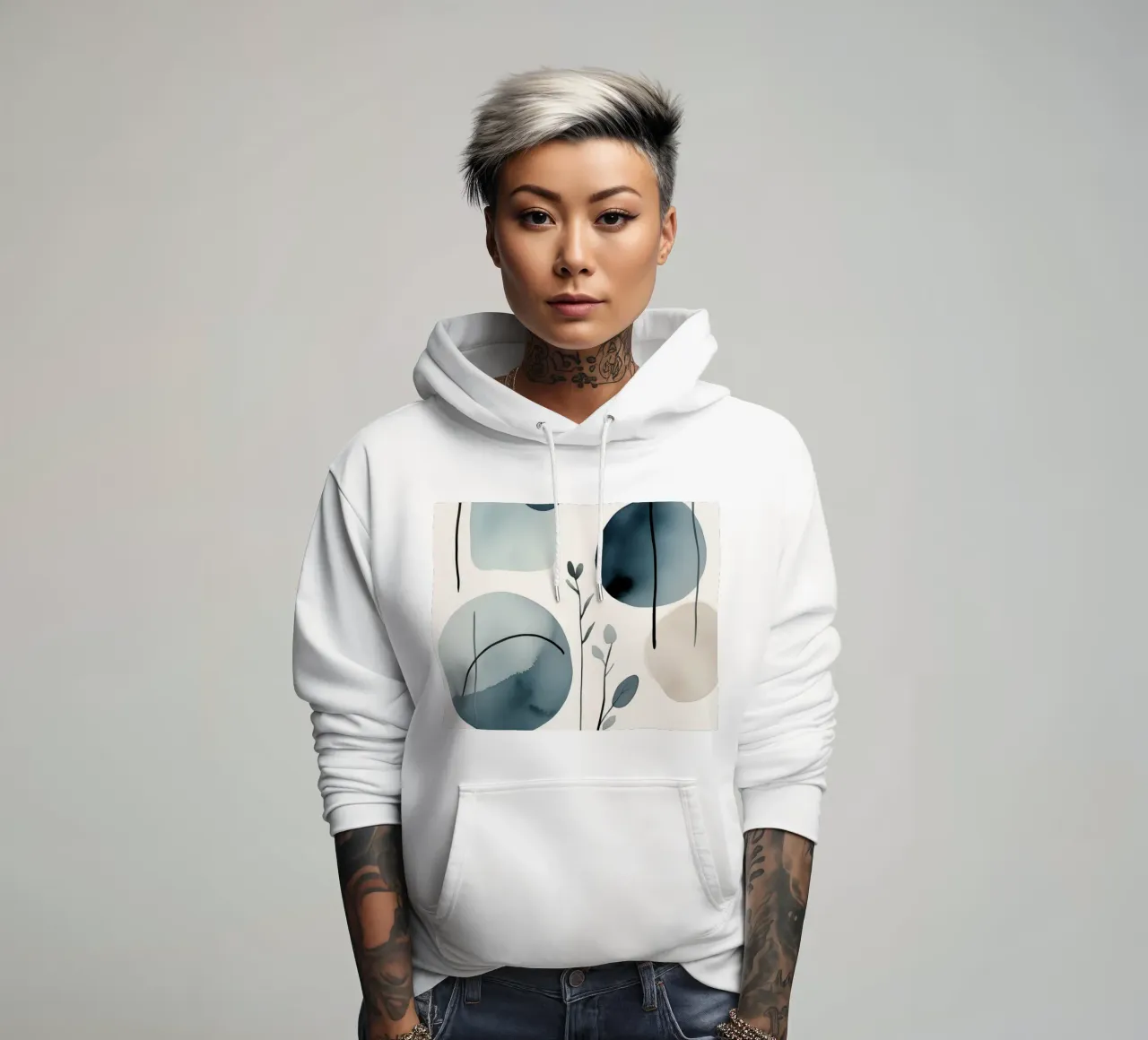 Forme astratte ad acquerello ed elementi botanici felpa con cappuccio da DesignDoodle