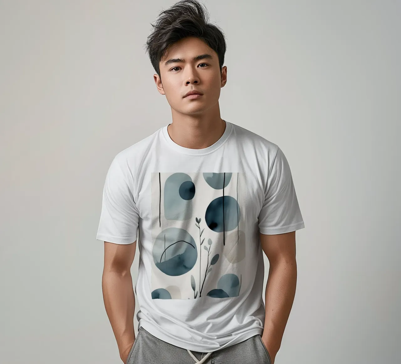 Abstracte aquarelvormen en botanische elementen t-shirt van DesignDoodle