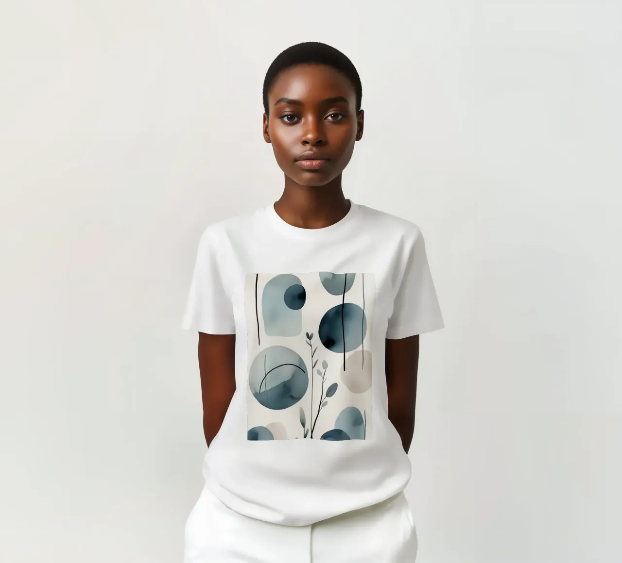 Abstracte aquarelvormen en botanische elementen t-shirt van DesignDoodle