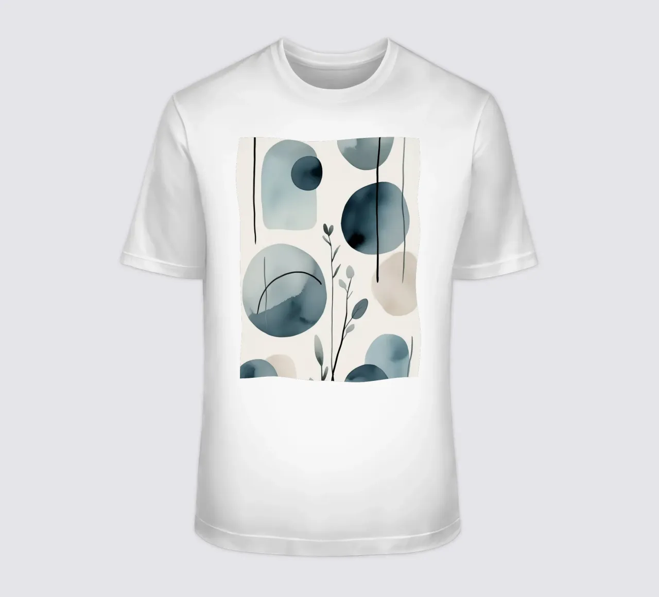 Abstracte aquarelvormen en botanische elementen t-shirt van DesignDoodle