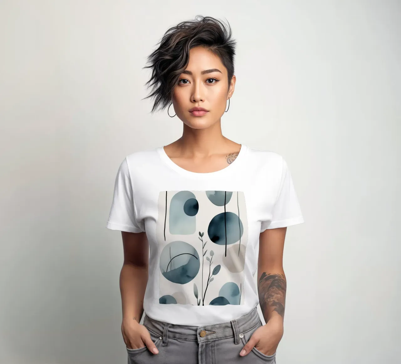 Forme astratte ad acquerello ed elementi botanici t-shirt da donna da DesignDoodle
