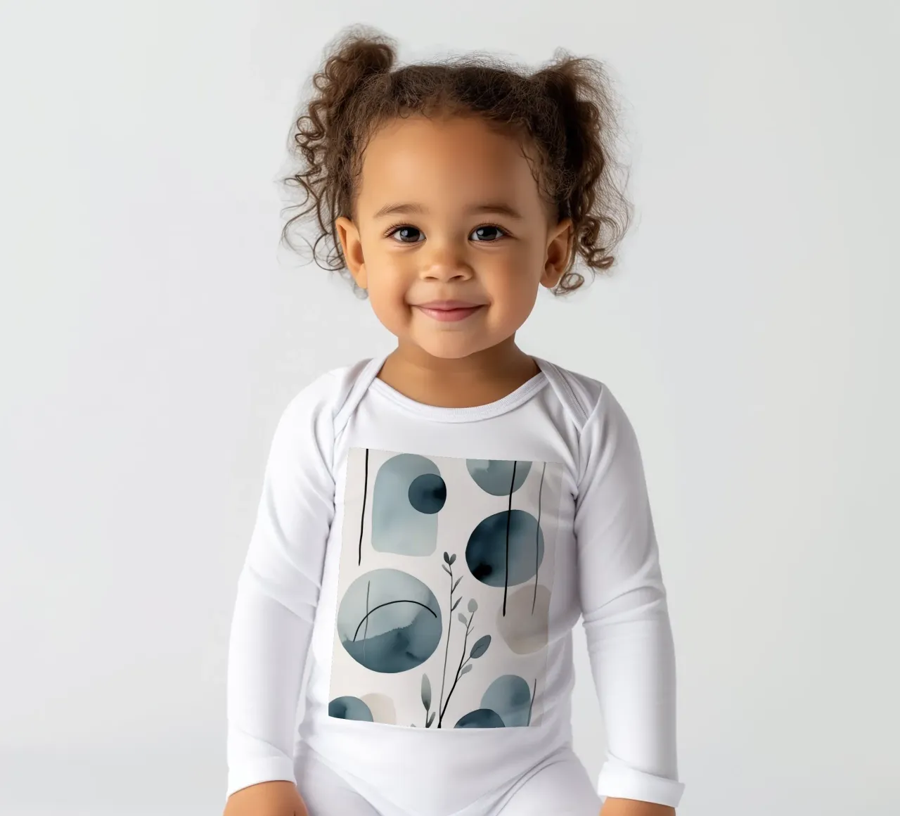 Forme astratte ad acquerello ed elementi botanici body neonato maniche lunghe da DesignDoodle