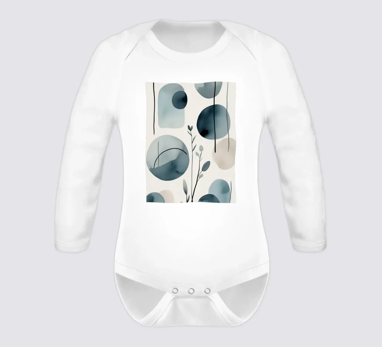 Forme astratte ad acquerello ed elementi botanici body neonato maniche lunghe da DesignDoodle