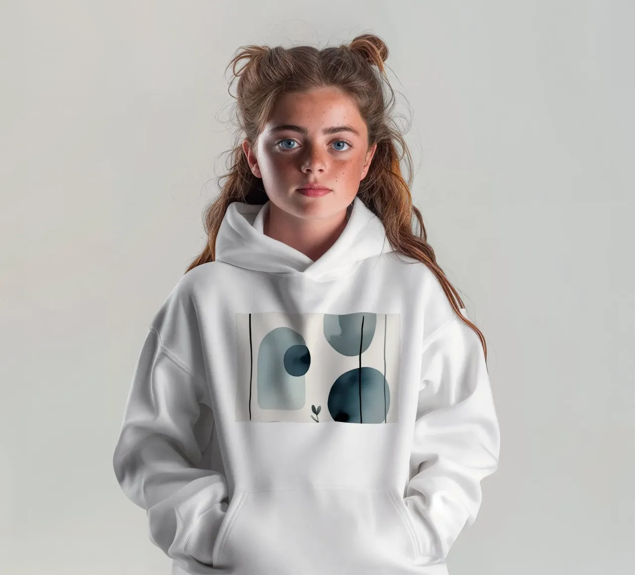 Forme astratte ad acquerello ed elementi botanici felpa bambino con cappuccio da DesignDoodle