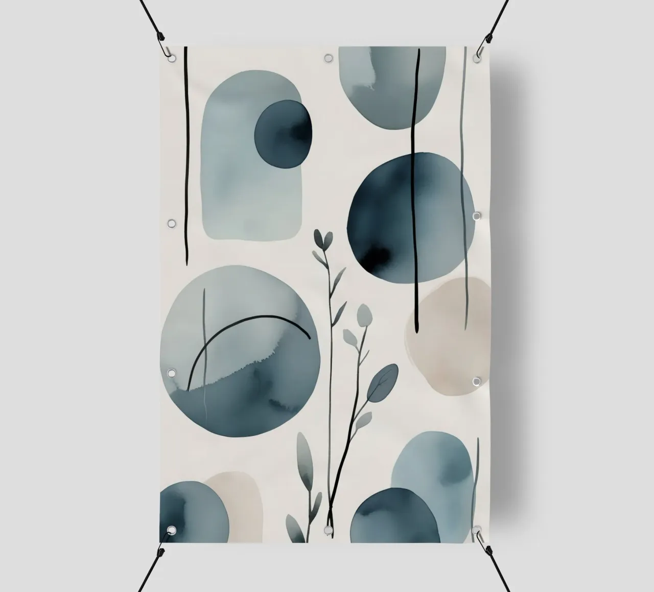 Forme astratte ad acquerello ed elementi botanici telo in pvc da DesignDoodle