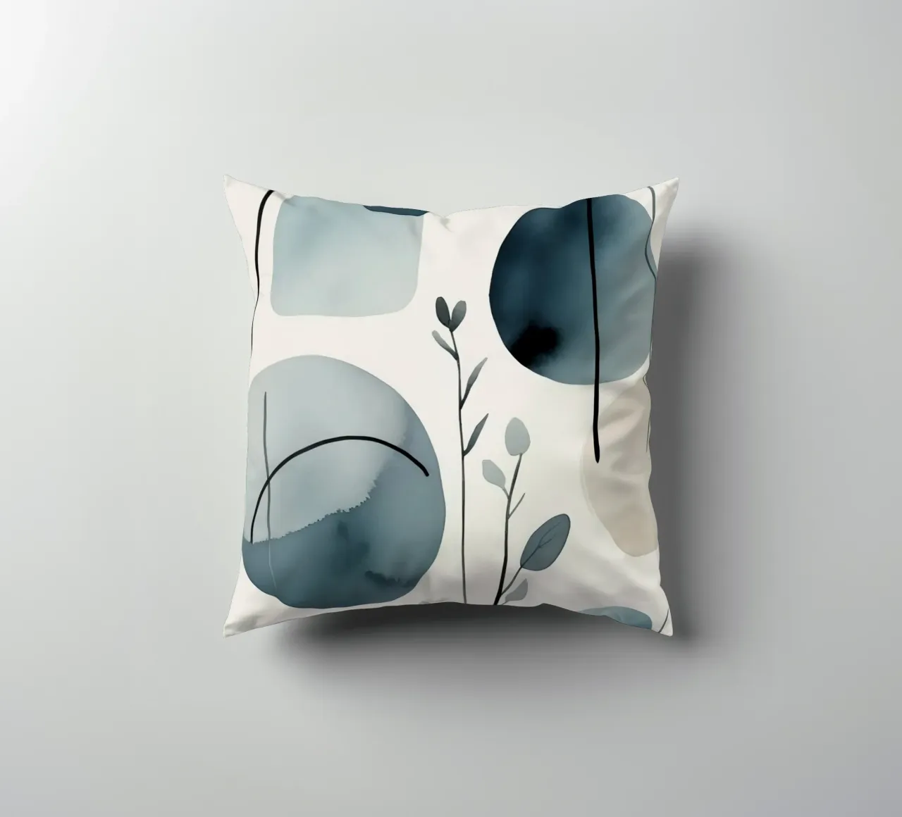 Forme astratte ad acquerello ed elementi botanici cuscino da DesignDoodle