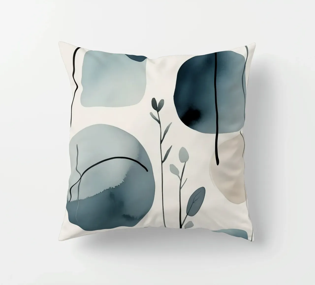 Forme astratte ad acquerello ed elementi botanici cuscino da DesignDoodle