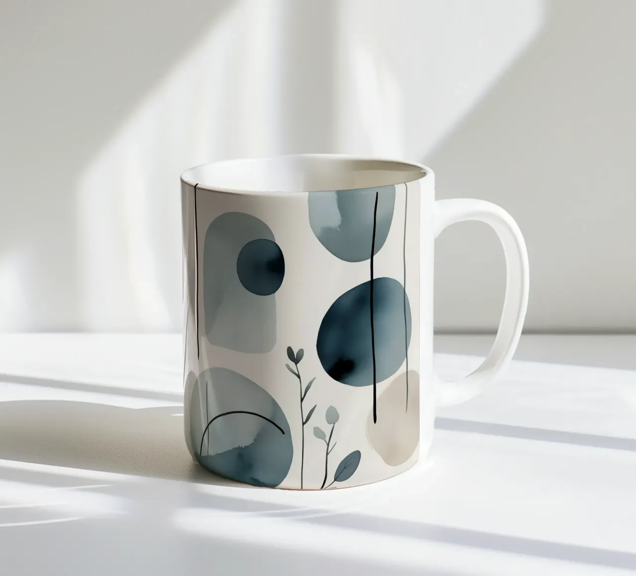 Forme astratte ad acquerello ed elementi botanici tazza in ceramica da DesignDoodle
