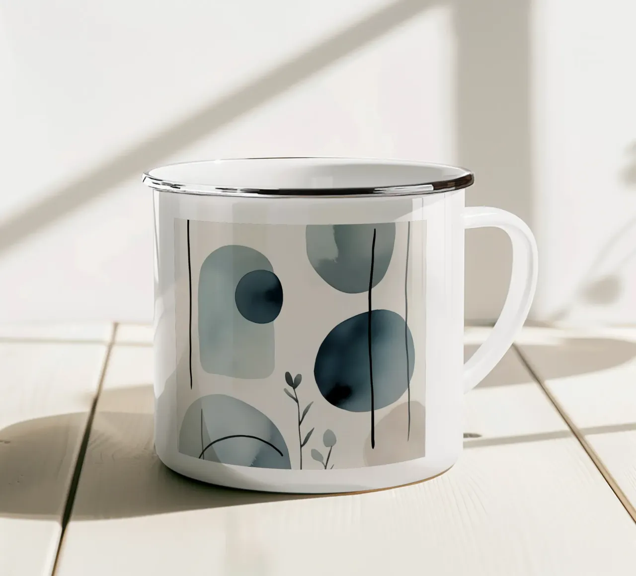Forme astratte ad acquerello ed elementi botanici tazza in smalto da DesignDoodle