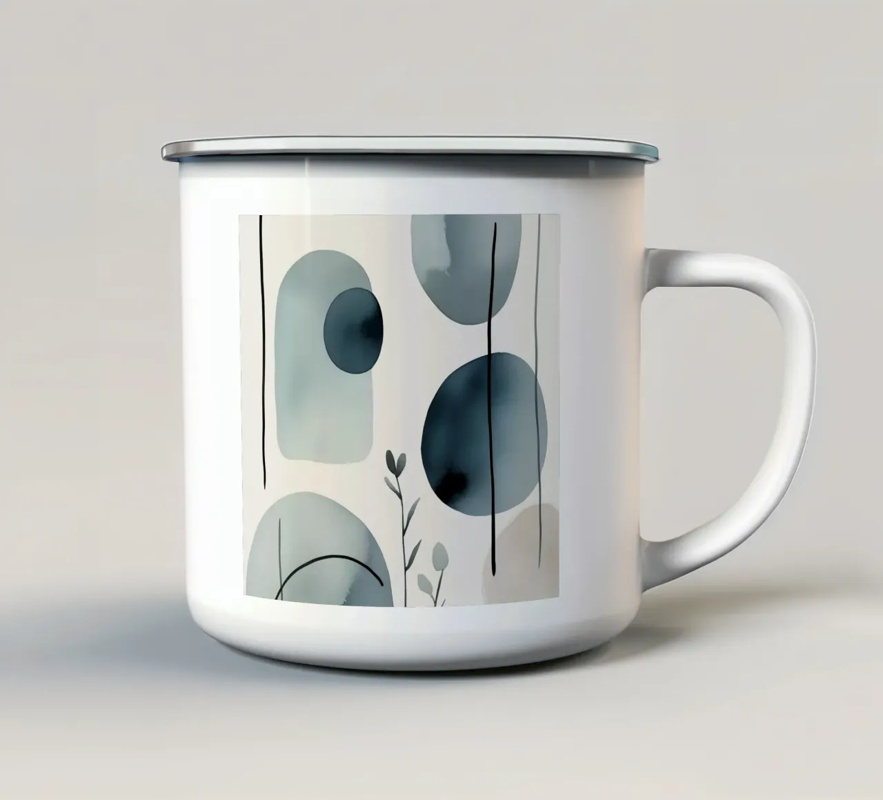 Forme astratte ad acquerello ed elementi botanici tazza in smalto da DesignDoodle