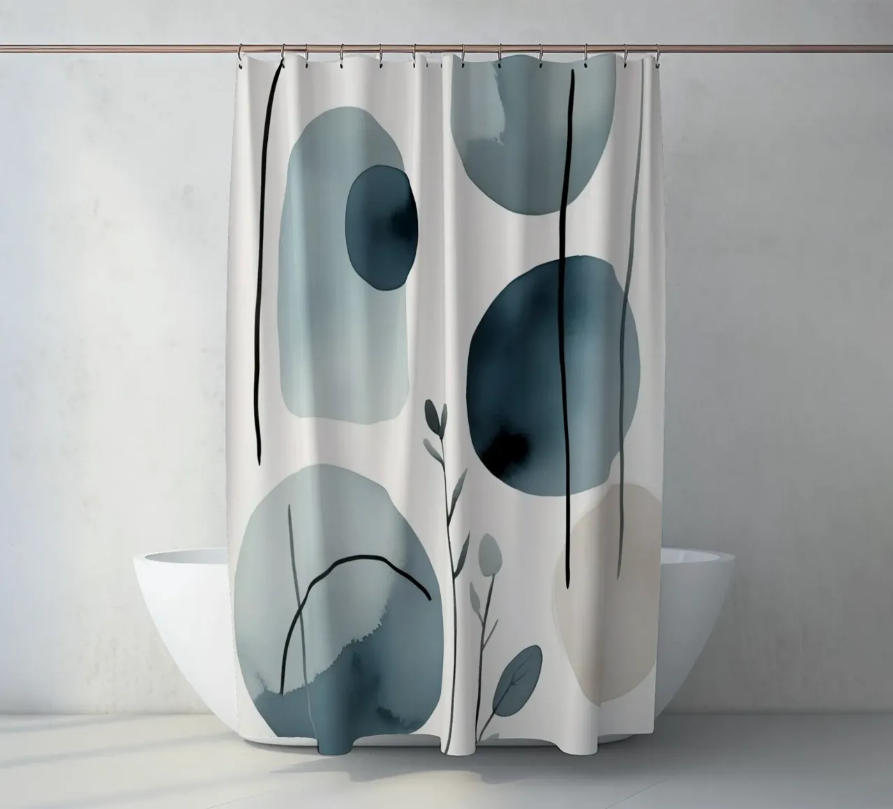 Forme astratte ad acquerello ed elementi botanici tenda da doccia da DesignDoodle