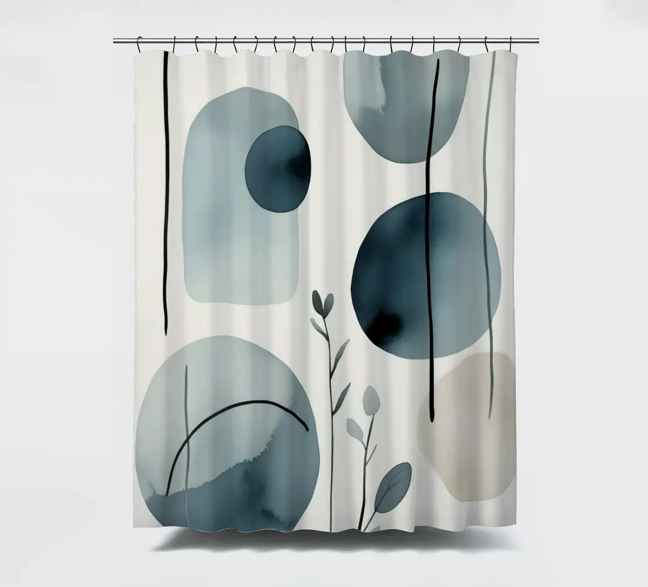 Forme astratte ad acquerello ed elementi botanici tenda da doccia da DesignDoodle